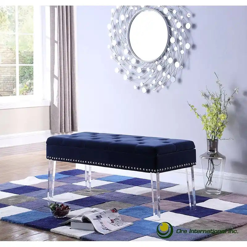 Banc de rangement capitonné mi-siècle de 45,7 cm