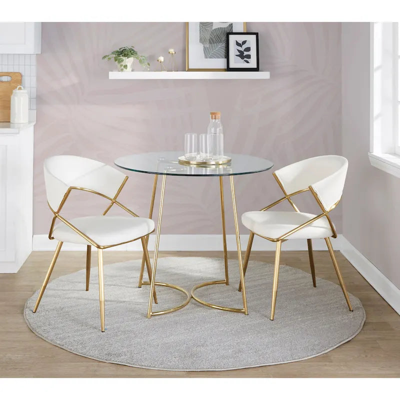 Chaise de salle à manger tapissée dorée