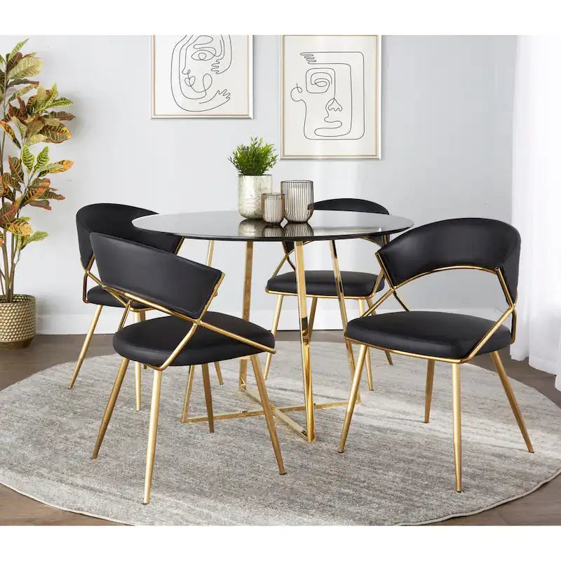 Chaise de salle à manger tapissée dorée