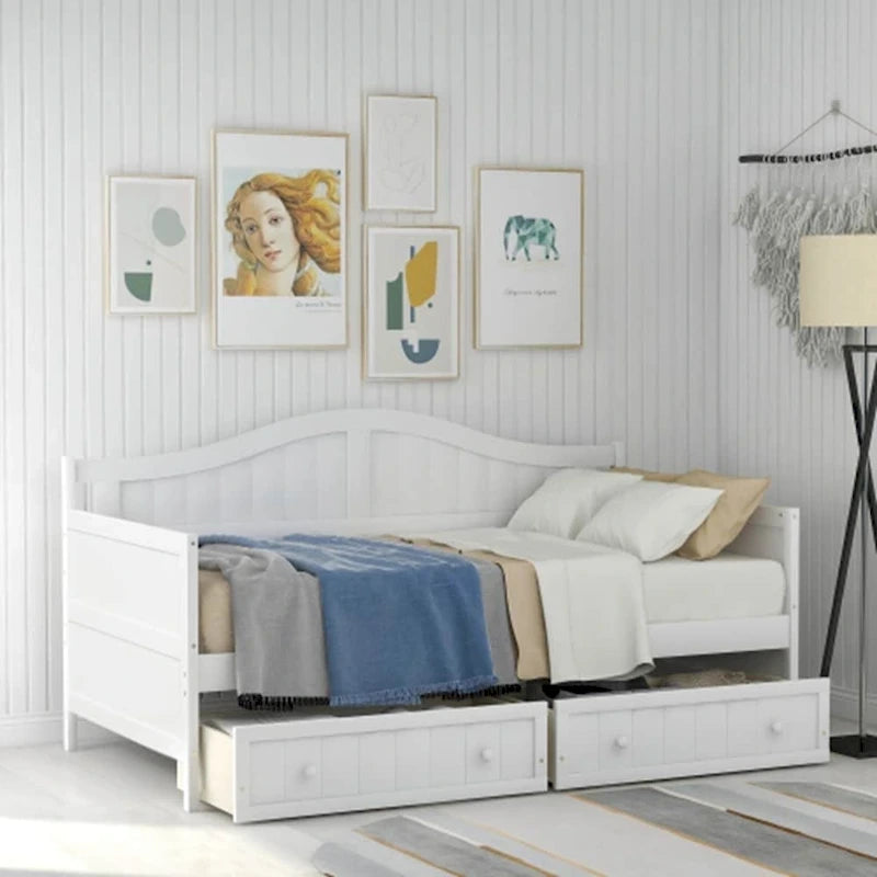 Lit de repos double en bois avec 2 tiroirs / lit gigogne, canapé-lit pour chambre à coucher salon, aucun sommier tapissier requis