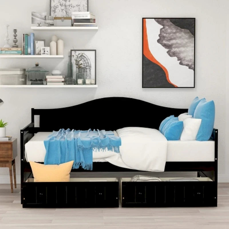 Lit de repos double en bois avec 2 tiroirs / lit gigogne, canapé-lit pour chambre à coucher salon, aucun sommier tapissier requis