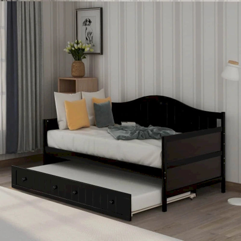 Lit de repos double en bois avec 2 tiroirs / lit gigogne, canapé-lit pour chambre à coucher salon, aucun sommier tapissier requis