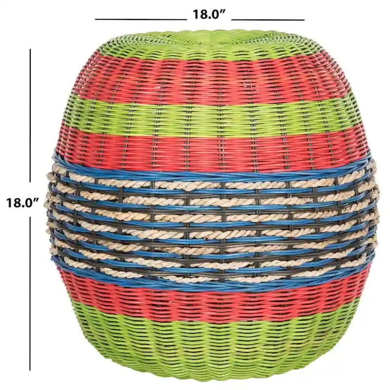 Tabouret tonneau en rotin tressé multicolore - 18 x 18 x 18 - 18L x 18P x 18H