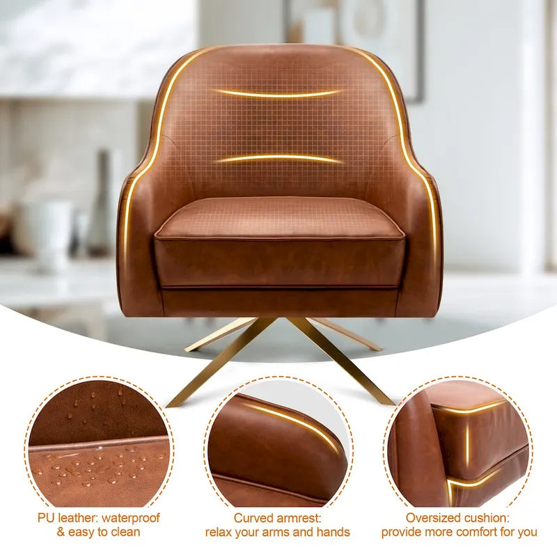 Fauteuil Club Pivotant en Cuir PU, Fauteuil de Salon, Fauteuil d'Appoint Rembourré