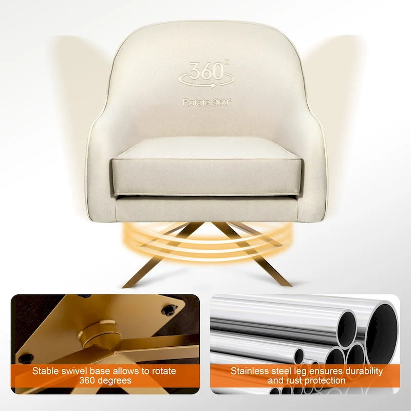 Fauteuil Club Pivotant en Cuir PU, Fauteuil de Salon, Fauteuil d'Appoint Rembourré