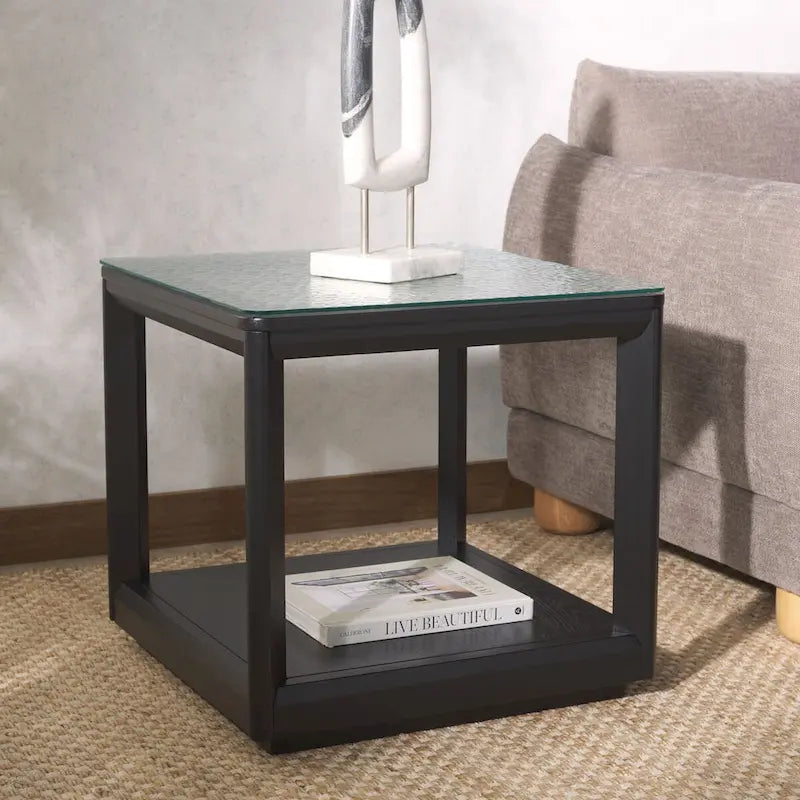 Table d'appoint à plateau en verre - 22larg.x22prof.x21haut.
